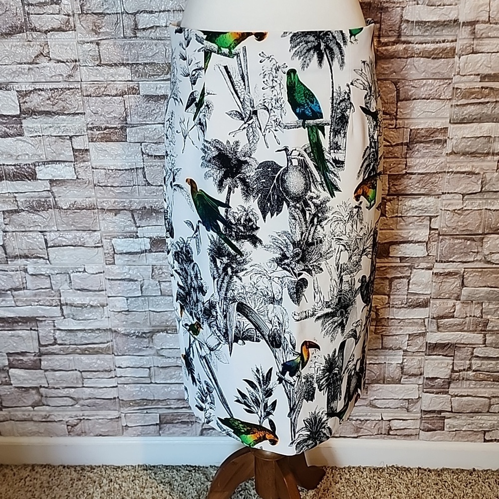 Catherine Malanorino Beautiful Bird Print Midi Skirt – Classic, Back Zip